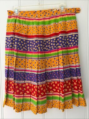 Multicolor Pleated Circle Skirt — Yellow, Red, Purple & Green